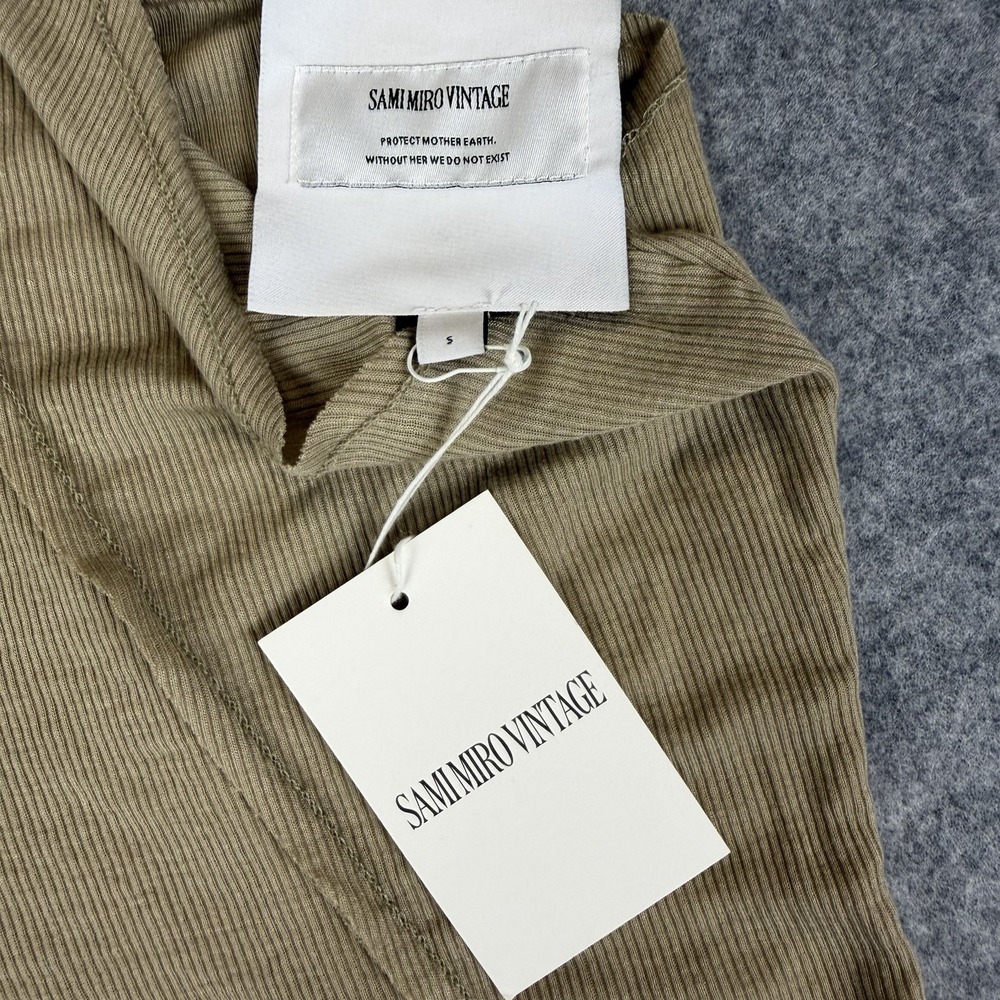 Sami Miro Vintage Asymmetric Tank Top S NWT Taupe Tencel Eco Rib Made In USA Tee - Picture 4 of 8
